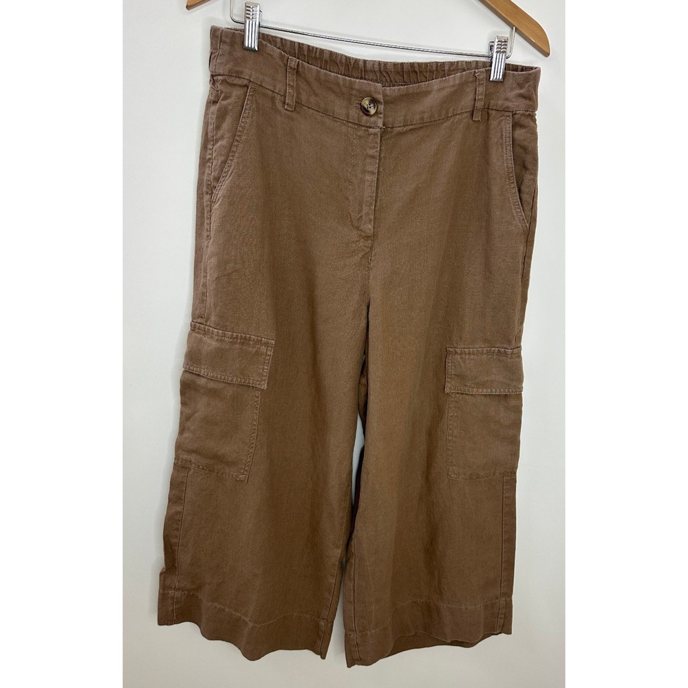 Chico's Wide Leg 100% Linen Faded Brown Relaxed Cargo Crop Pants Size 2 US 12 - Picture 9 of 16